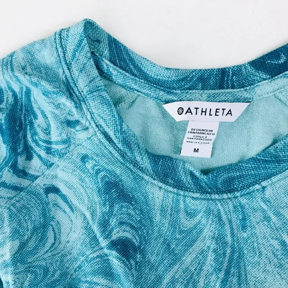 Athleta Women's Medium Sweatshirt Blue Marble Print Mindset Raglan Pullover CN4